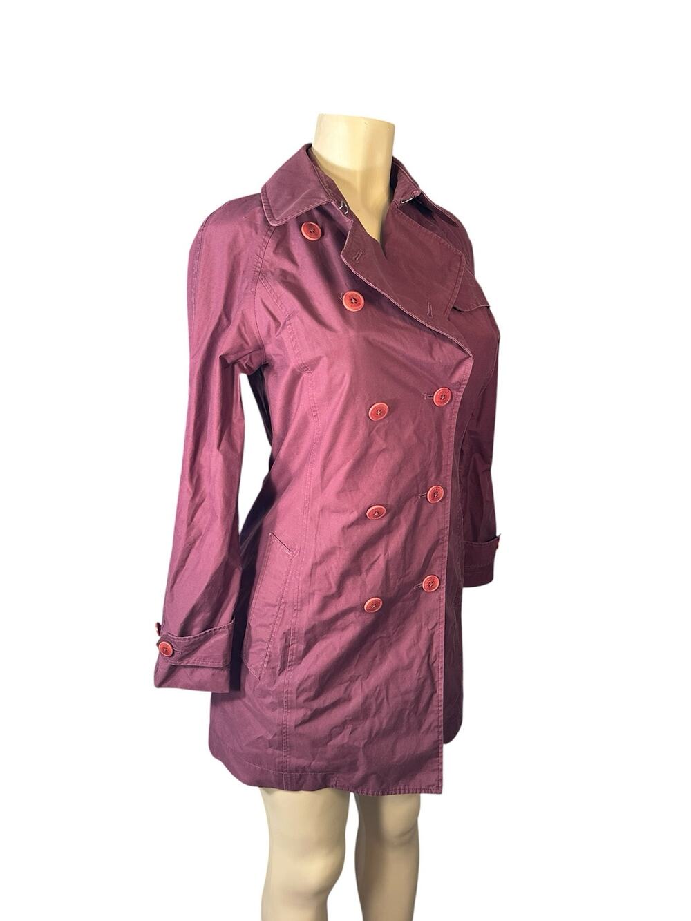 Women 36 S Aigle Gore-Tex Dark Purple Rain Jacket Coat Button Trench France